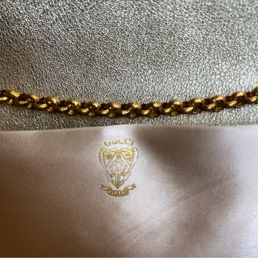 Vintage Gucci Women Metallic Gold Woven Clutch Shoulder Chain Bag Luxury Classic - Picture 14 of 16